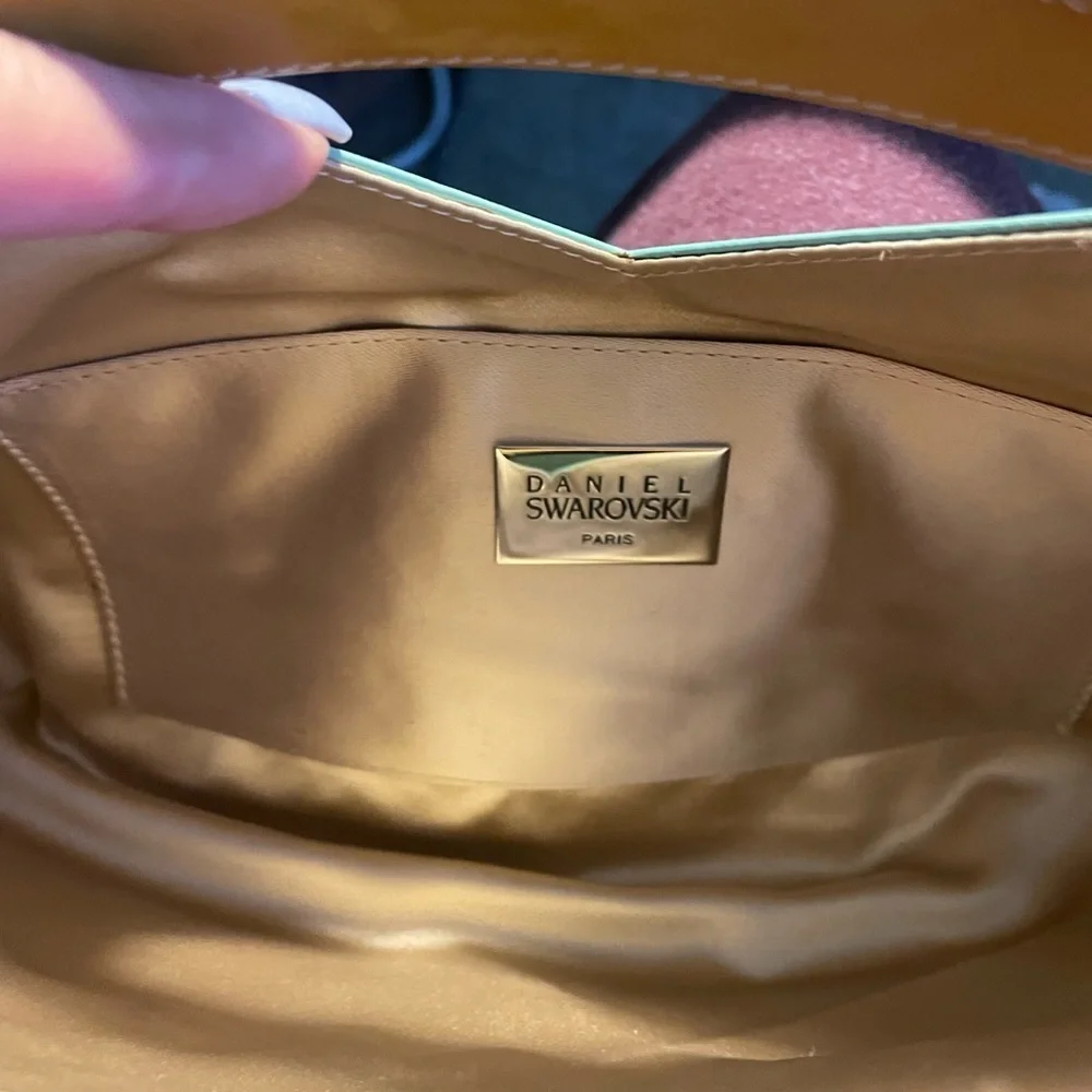 NEW Daniel Swarovski Crystal embellished calf skin leather clutch
